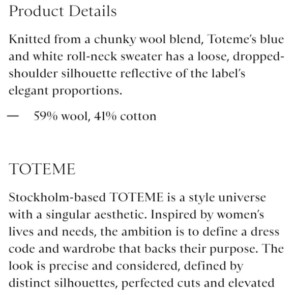 Toteme Signature Stripe Turtleneck Wool Cotton Oversized Knit Sweater Top Blue - Picture 12 of 12